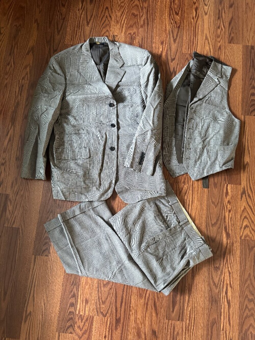 Brooks Brothers Golden Fleece Hand Tailored 3 Pc Suit 46R Glen Plaid USA